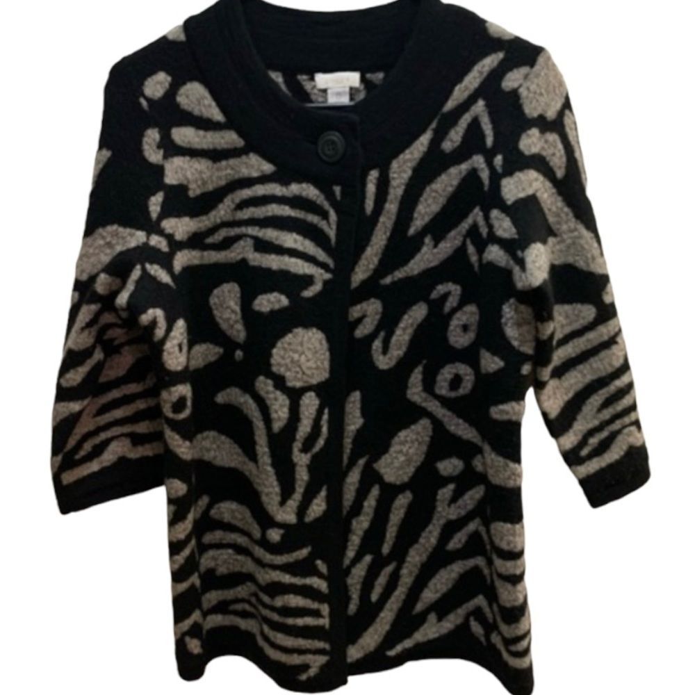 Chico's Sweater Cardigan Wool Blend Zebra Print